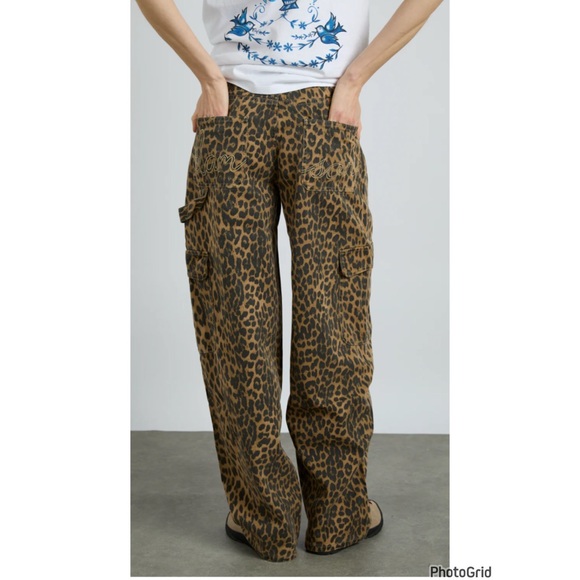 Damson Madder Cargo Leopard Jeans Size 6 New Tags Anthropologie